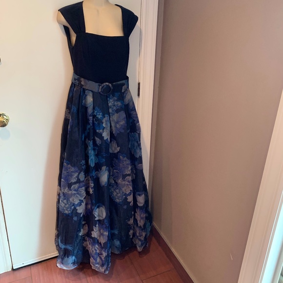 eliza j blue floral maxi dress Striped Mini Ruffle Dress – nadiawire main image 0